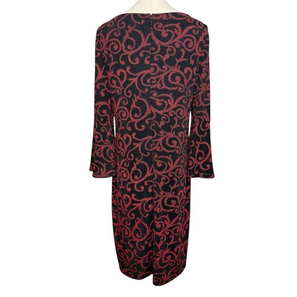 Jessica Howard Women’s 10 Evening Midi Dress Red Black Sparkle Holiday Party - Picture 5 of 9